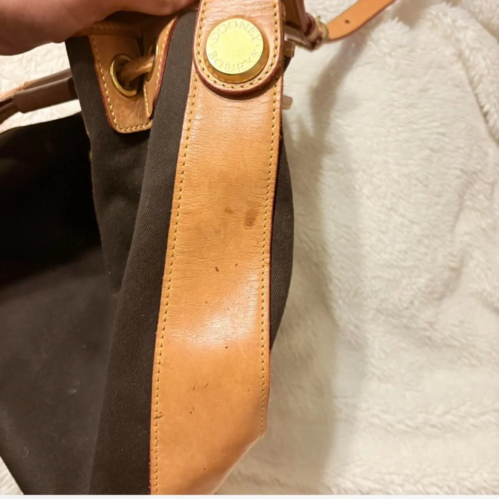 Dooney & Bourke Brown and Tan Leather-Trim Drawstring Shoulder Bag